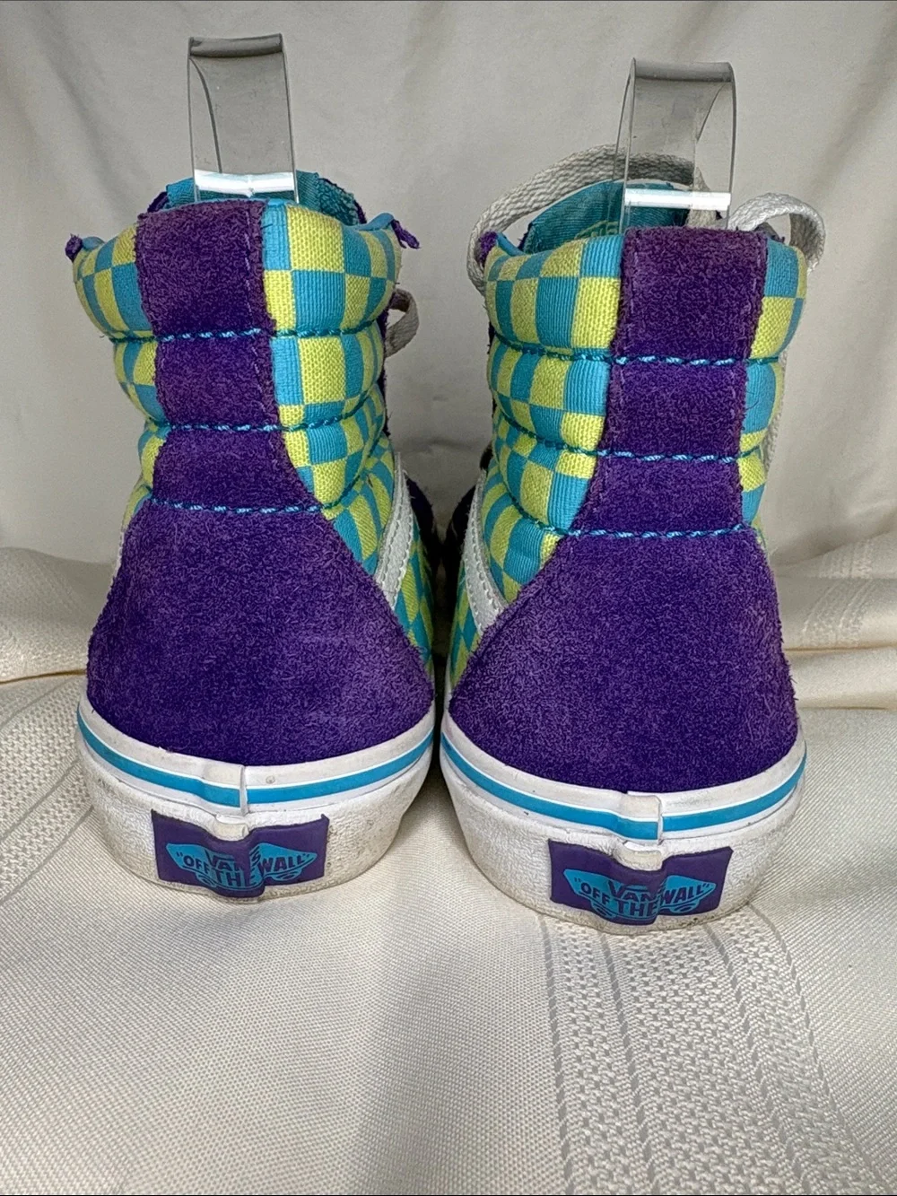 Vans Sk8-Hi Crazy Check-Ultraviolet High Top Sneakers in Purple, Blue & Lime